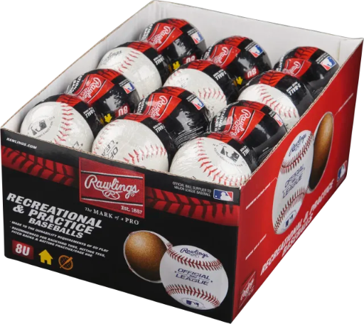 RAWLINGS 8 AND UNDER OFFICIAL LEAGUE BASEBALL - 2 DZ DISPLAY BOX